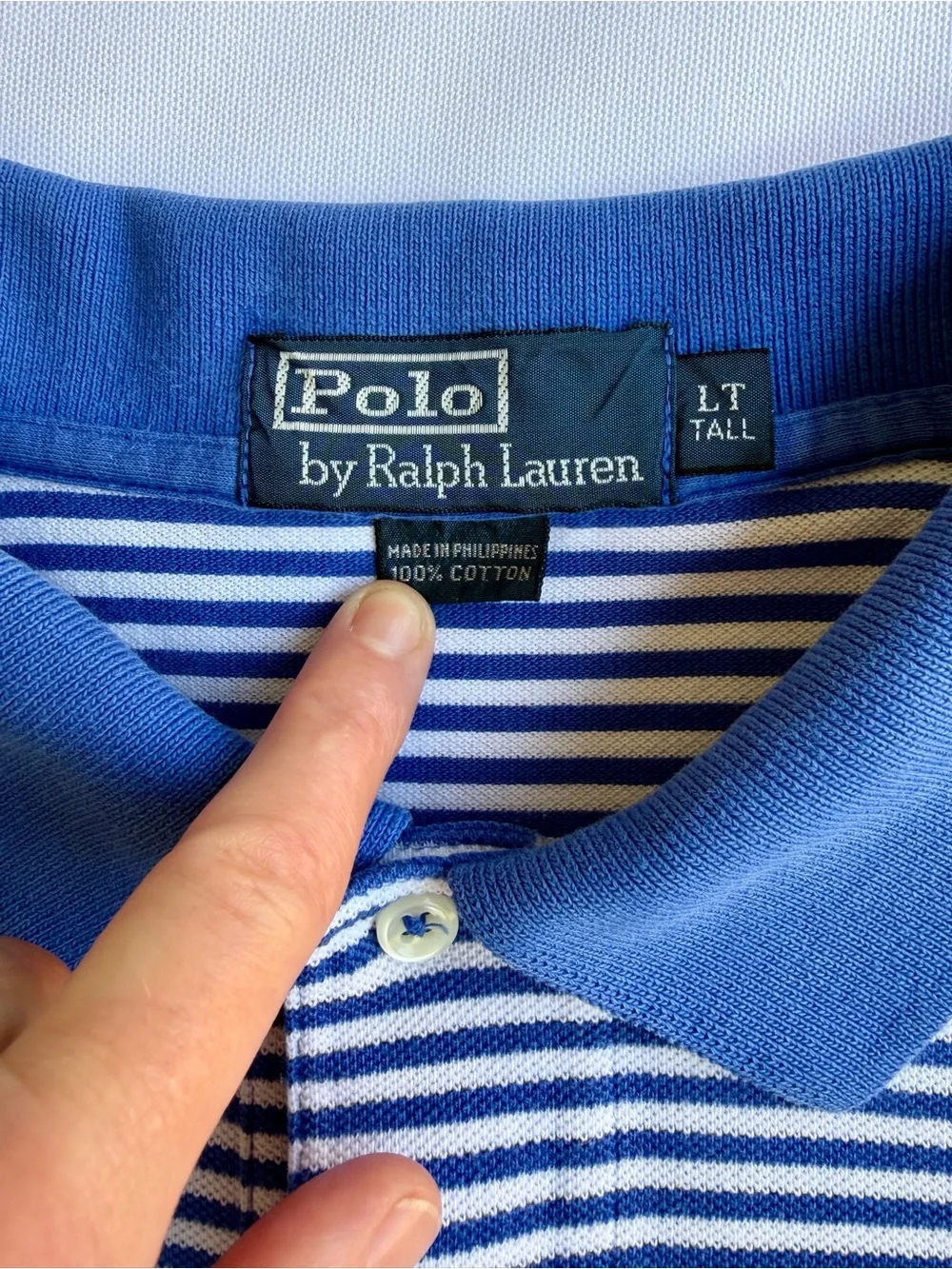 Vintage 90s Polo Ralph Lauren Blue & White Striped Polo Shirt